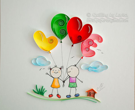 quilling, quilling art, paper, Love balloons, paper art, design, wall art, quilling wall art, love, gift, anniversary gift, love art, artwork, quilling artwork, Etsy, любовь, квиллинг, бумага, дизайн