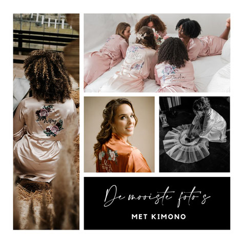 kimono bruid tijdens getting ready moment bruidskapsel bruidsmake-up