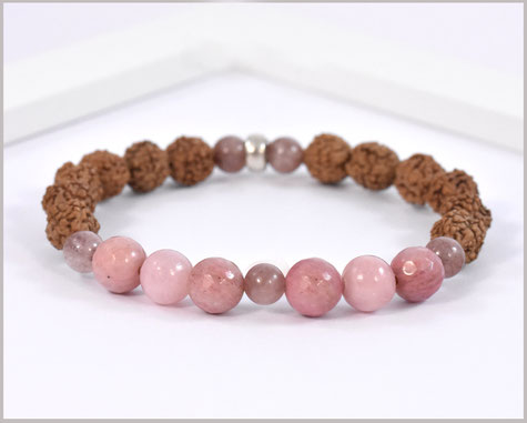 Mala Armband mit Jade, Rhodochrosit, Achat Edelsteinen und Rudraksha Perlen - Hemavati