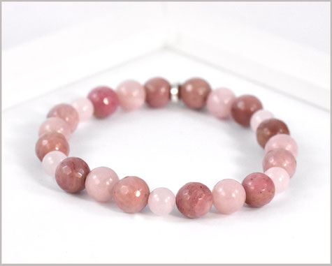 Mala Armband mit Jade, Rhodochrosit, Achat Edelsteinen und Rudraksha Perlen - Hemavati