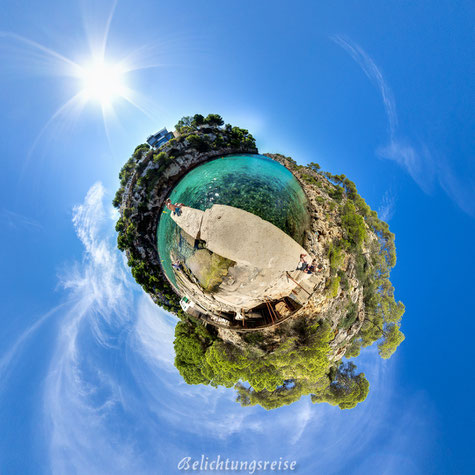 Belichtungsreise, Little Planet, Cala Pi, Mallorca, Strand, Kugelpanorama, Panorama, 360 Grad, 360 Grad Panorama, schönste Bucht Mallorca, Bucht