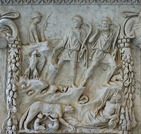 Altar dedicado a Marte y Venus, con motivos sobre la fundación de la ciudad. Museo Nacional de Roma.