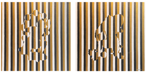 風神雷神図 1   S10×2   1060mm×530mm(530mm×530mm each)  2025 Acrylic on canvas, wood