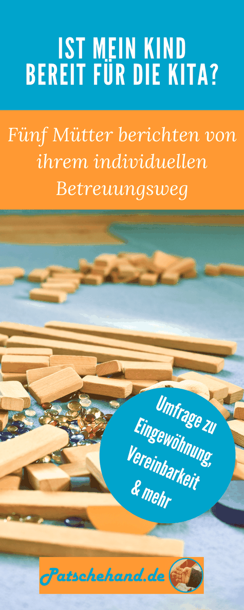 Pinterest-Grafik zum Pinnen zur Kinderbetreuung in der Krippe oder Kita. Umfrage zur Betreuung auf Mama-Blog patschehand.de
