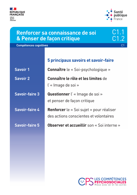 Compétences psychosociales. Renforcer sa connaissance de soi et penser de façon critique. CPS. Référentiel opérationnel à destination des professionnels experts et formateurs CPS. Fiches d'activités CPS. Béatrice Lamboy.