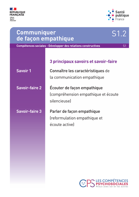 PDF gratuit. Compétences psychosociales. CNV Communiquer de façon empathique. CPS. Référentiel opérationnel à destination des professionnels experts et formateurs CPS. Fiches d'activités CPS. Béatrice Lamboy.