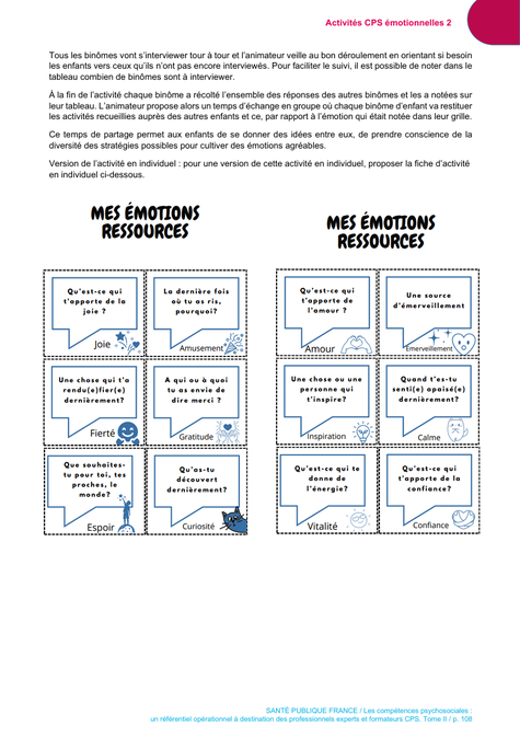 Compétences psychosociales. CPS. Référentiel opérationnel à destination des professionnels experts et formateurs CPS. Tome 2. Fiches d'activités CPS. PDF gratuit compétences psychosociales. Formation.