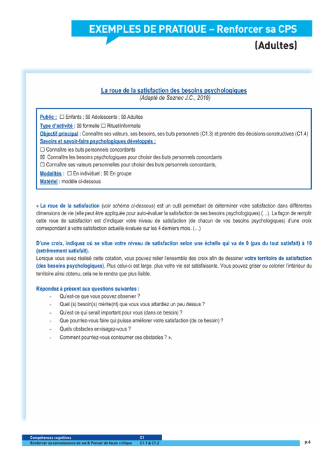 Compétences psychosociales. connaître ses valeurs, ses besoins et ses buts, et prendre des décisions constructives. CPS. Référentiel opérationnel à destination des professionnels experts et formateurs CPS. Fiches d'activités CPS. Béatrice Lamboy.