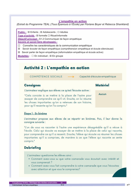 PDF gratuit. Compétences psychosociales. CNV Communiquer de façon empathique. CPS. Référentiel opérationnel à destination des professionnels experts et formateurs CPS. Fiches d'activités CPS. Béatrice Lamboy.