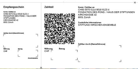 Einzahlungsschein Fundation des Fondateurs, zuhanden Stiftung Hirschen-Ensemble