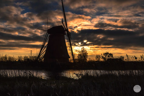 Bild: shadow of a windmill in the morning sun at Kinderdijk, Netherlands; www.2u-pictureworld.de