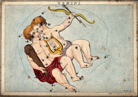 Astrology: signs of the zodiac, Gemini. S. Hall. Lähde: Wellcome Collection