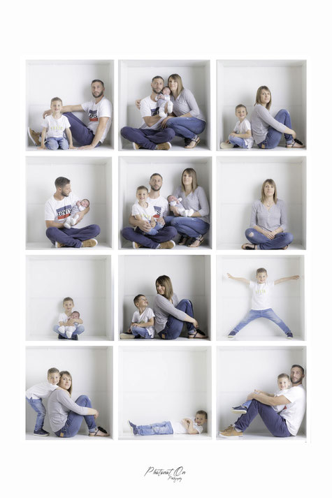 Séance photo en famille au studio à Lucq de Béarn. Un grand frère, un peu fier, des parents chouettes et un petit nouveau : Liam 15 jours. âge idéal pour les séances nouveau - né.Photonat'on photographe 64