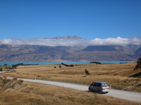 Gravel-Scenic-Route Richtung Lake Pukaki und Mt. Cook NP