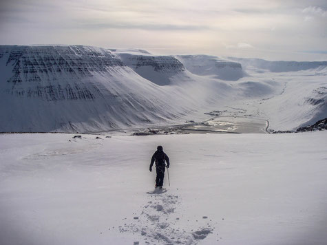 Friedrich at the northern plateau in the north of Ísafjörður // Friedrich auf dem nördlich gelegenen Part des Plateaus von Ísafjörður.