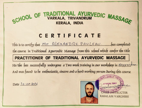 Diplomé massage ayurvédique