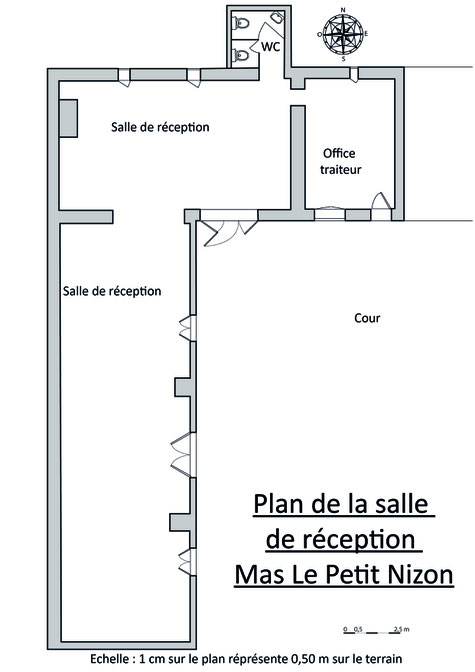 Plan de la salle de réception du mas Le Petit Nizon pour mariage et événements près d'Avignon dans le Gard et le Vaucluse