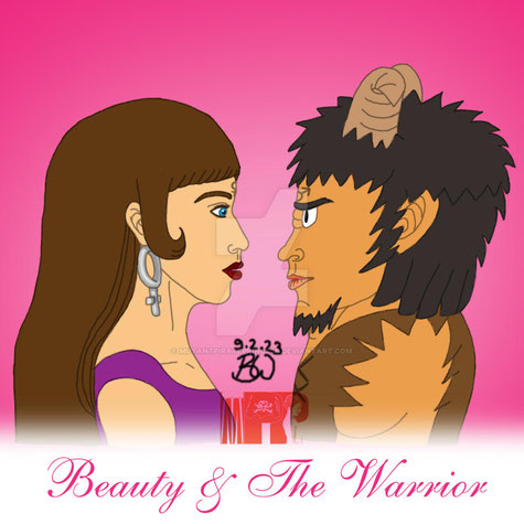 Ein für den Valentinstag 2023 neu gemaltes Bild von der "Schönheit" und dem "Krieger" - hier, anders als in der deviantART-Version, ohne Valentinstagsgruß