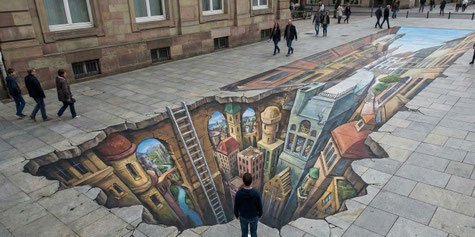 3D-Fußbodenmalerei – anamorphe Boden-Illusion von Appolloart – Instagram-Hotspot, handgemalt seit 2011“