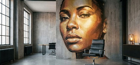 Graffiti im Loft für Porsche – 3D-Airbrush-Wandgestaltung von Appolloart – luxuriöse Leinwand-Illusion im Industrie-Loft“