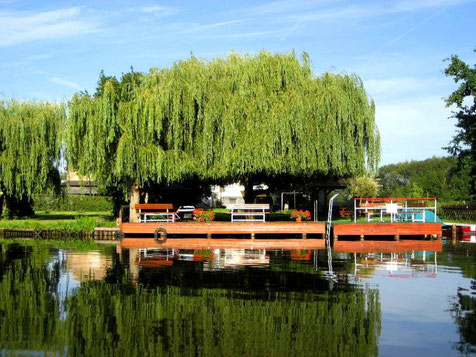 Blick von der Dahme auf das Gartengrundstück Pension Büttner