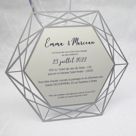 Faire-part mariage hexagone découpe laser style moderne