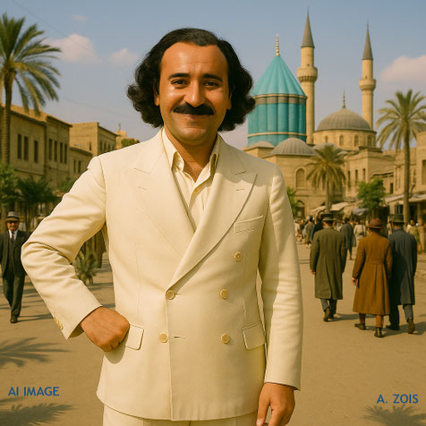 This AI image shows Meher Baba at Mosul, Iraq. Image produced by Anthony Zois. 