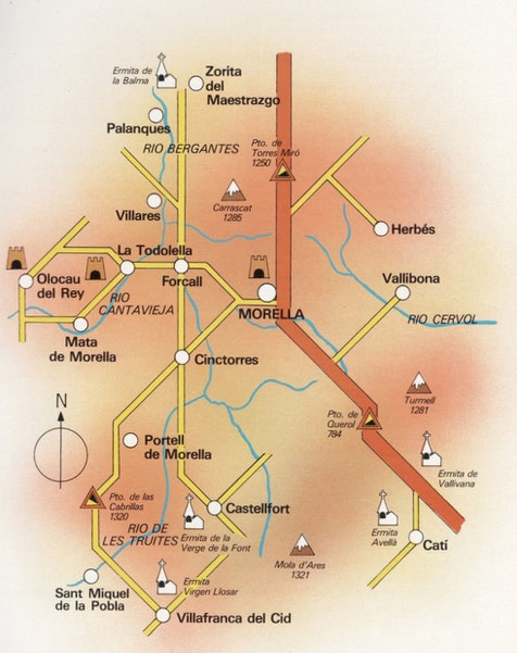 Mapa dels Ports de Morella, Castellón, Comunidad Valenciana.
