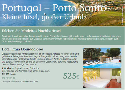 Portugal - Porto Santo jetzt bei uns preiswert zu SINGER Jubiläumspreisen buchen...