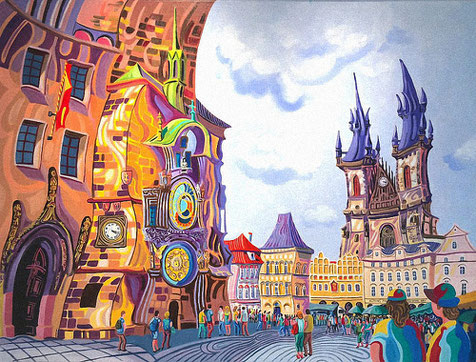 TORRE DEL RELOJ (PRAGA). Oil on canvas. 97 x 130 x 3,5 cm.