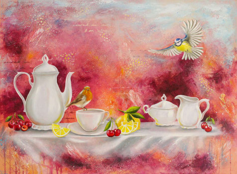 Kaffee oder Tee - Kunst-Kaffee - Öl-, Acryl-Gemälde - Kunst - Geschirr