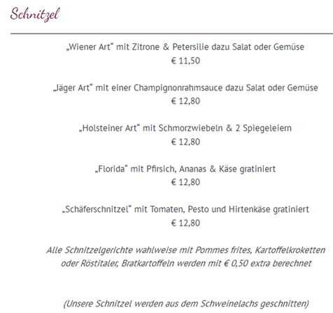 Mittwoch ist Schnitzeltag im Orsoyer Berg schaut in unsere Speisekarte