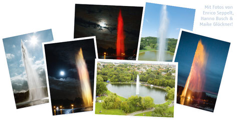 Fotocollage von Postkarten mit Fontäne-Motiven