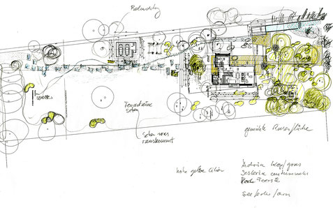 Landscape architecture, Gartendesign von Stephan Maria Lang, House K,  Skizze Garten