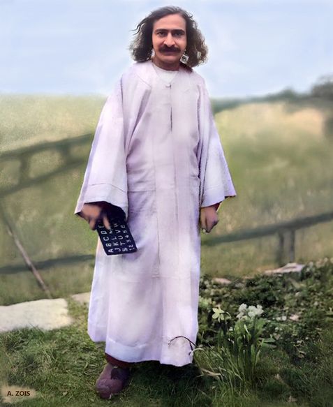 East Challacombe, Devon, England . This image of Meher Baba was 'Colourized' from the original by Anthony Zois.