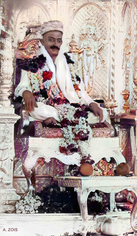 Perfect Master Narayan Maharaj's throne of Dattatrey, upon which he seated Merwan in April 1915. Image trimmed & rendered by Anthony Zois.