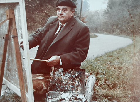 Erwin Bowien painting in the southern Black Forest. 1969, Photo: Bufe, Weil am Rhein