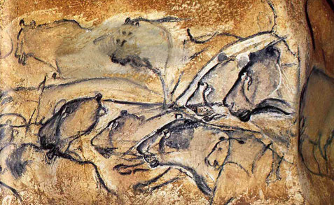 La fresque aux lions, grotte Chauvet.