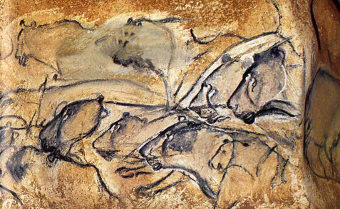 La fresque aux lions, grotte Chauvet 2.