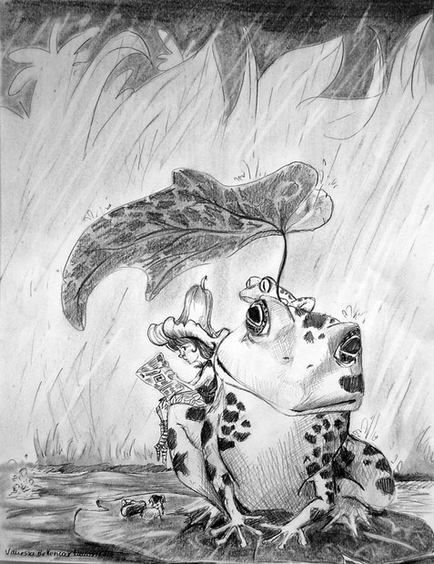 frog book storytelling traditional drawing cute children's books myth pencil art