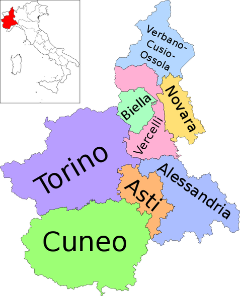ピエモンテ州 Piemonte 地図 (Wikimedia Commons)