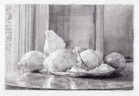 PRESSO LA FINESTRA 「窓辺」 鉛筆・アルシュ紙 15.5㎝×23㎝