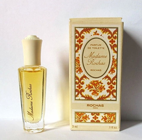 MADAME ROCHAS - PARFUM DE TOILETTE 3 ML - MINIATURE AVEC SERIGRAPHIE DOREE, BOUCHON BEIGE EN PLASTIQUE