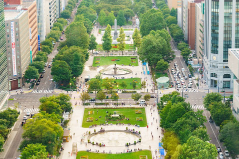 上空から見る札幌の大通公園の風景