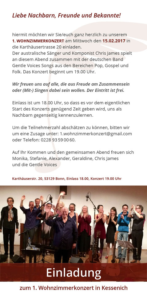 1. Wohnzimmerkonzert Chris James Gentle Voices Germany Heavens Joy