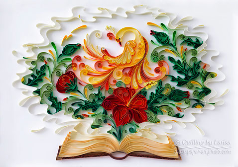 quilling , quilling paper, paper art, art, love art, design, fire bird, bird, quilling art, book, quilling book, quilling paper art, paper bird, paper flowers, quilling flowers