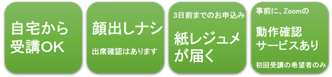 自宅から受講OK 顔出しナシ 紙レジュメが届く 動作確認サービス