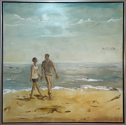 Essentiell, Acryl- Mischtechnik, Wasser a. d. Norwegischen See - Nordfjordeid - in gelagerter Edelstrahlrahmung, 150 cm x 120 cm, 2024