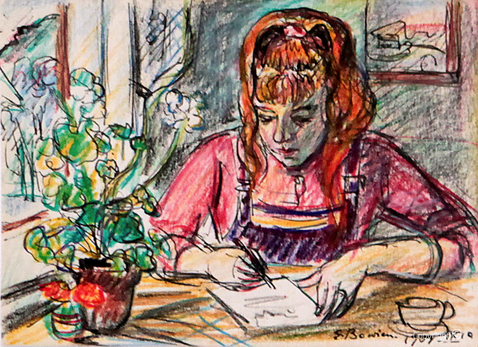 Portrait sketch of painting student Bettina Heinen-Ayech during a painting trip with Erwin Bowien