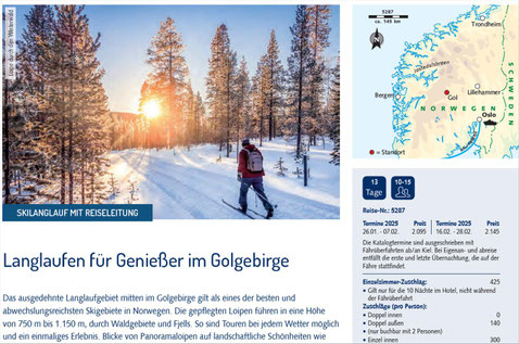 Ski Langlauf im Golgebirge mit Reiseleitung jetzt buchen...